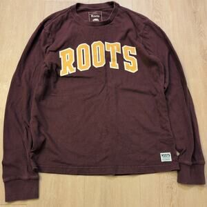 Roots Adult Small Long Sleeve Shirt Spellout Maroon Canada
